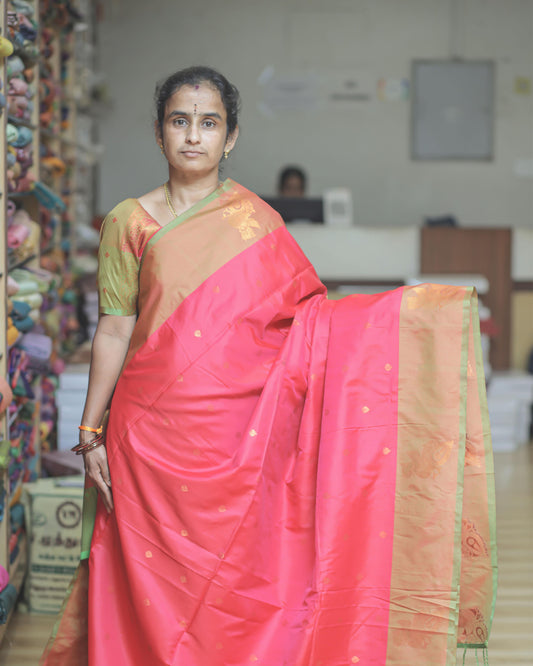 Pink with Light Green Semi Soft Silk
