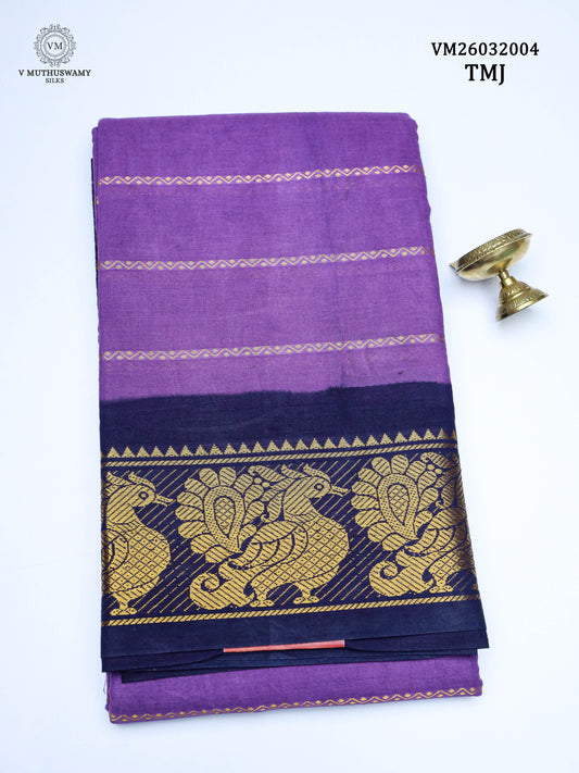 Cotton Saree - Lavender With Navy Blue