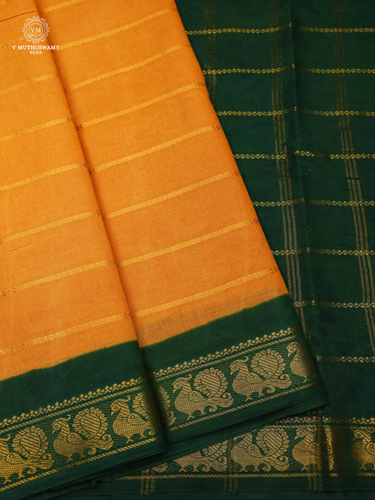 Cotton Saree - Yellow With Green