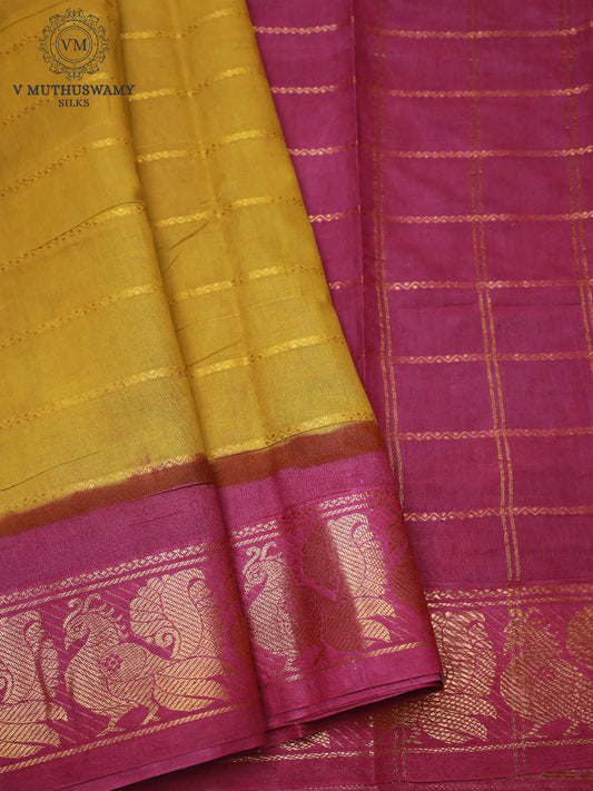 Cotton Saree - Fenugreek With Pink