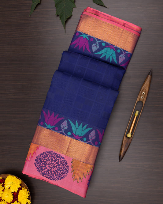DARK GREY BLUE COLOUR KANCHIPURAM TRADITIONAL SILK SAREE