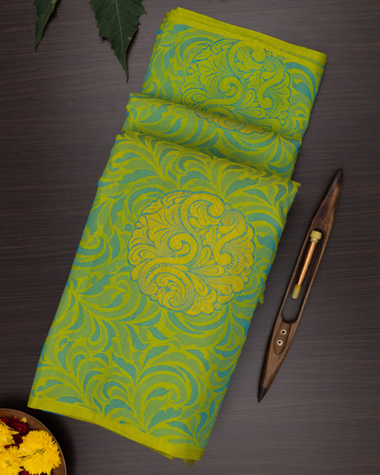 PEA GREEN COLOUR KANCHIPURAM TRADITIONAL SILK SAREE