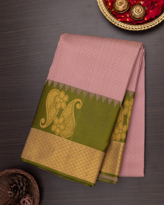 KANCHIPURAM TRADITIONAL SILK SAREE ONION COLOUR