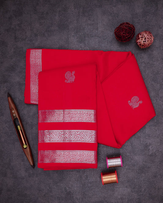 CHERRY RED COLOUR KANCHIPURAM TRADITIONAL SILK SAREE