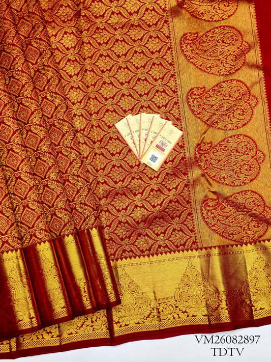 Blood Red Traditional Silk Saree