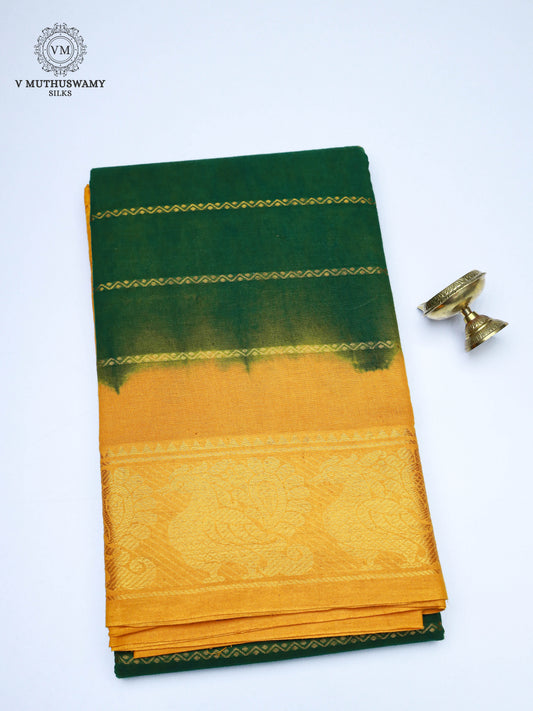 Madurai Sungudi Cotton Saree - Green With Mango