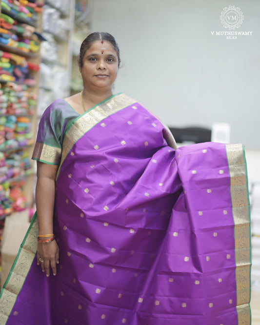 Purple With Green Soft Silk With Kanchi Border
