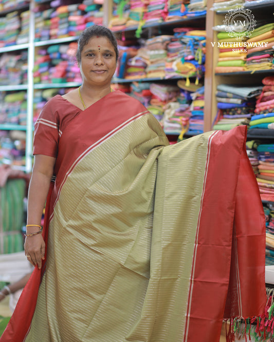 Steel Grey With Merun - Semi Soft Silk Saree
