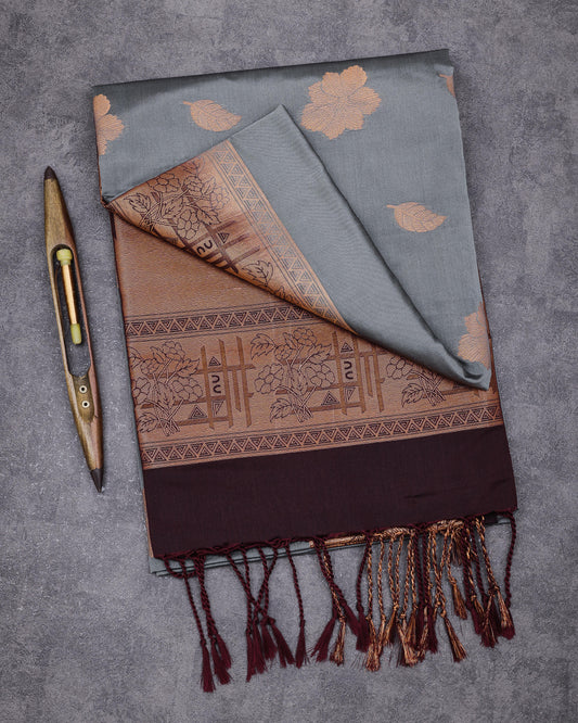 Grey with Black Semi soft silk