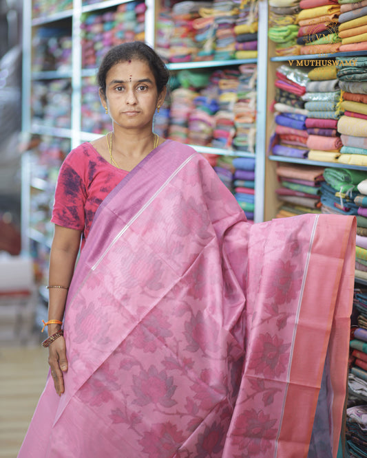 Light Pink with Light Cyan Semi Silk Cotton Pochampally Saree
