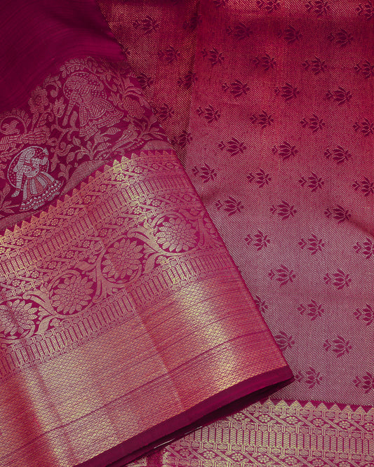 WINE RED COLOUR KANCHIPURAM TRADITIONAL SILK SAREE