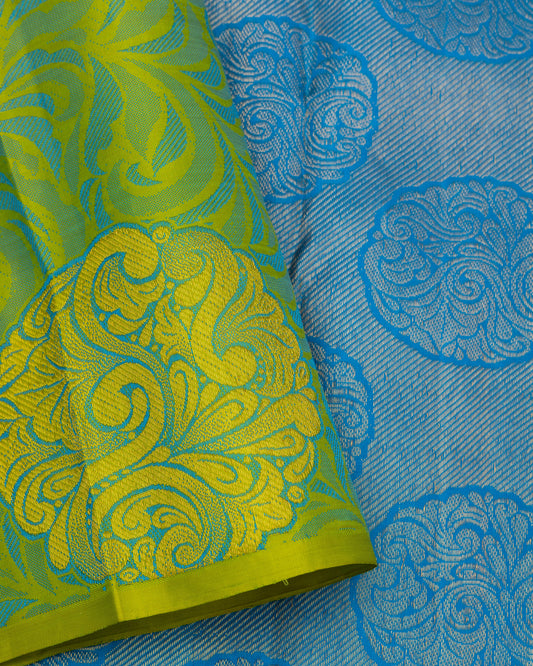 PEA GREEN COLOUR KANCHIPURAM TRADITIONAL SILK SAREE
