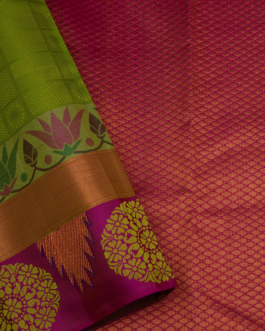MUSTARD GREEN COLOUR KANCHIPURAM TRADITIONAL SILK SAREE