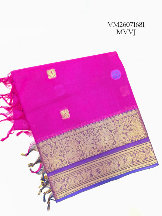 Dark Carnation Pink Kanchi Cotton Saree