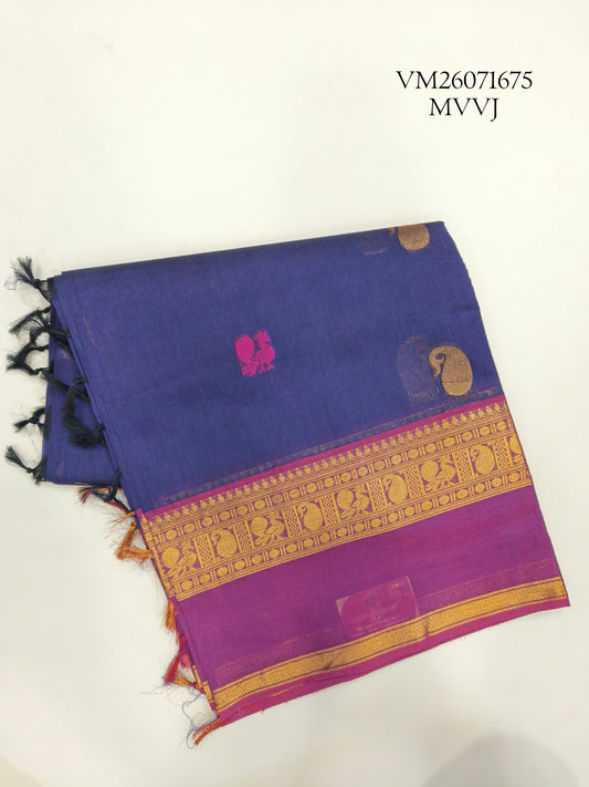 Dusky Blue Kanchi Cotton Saree