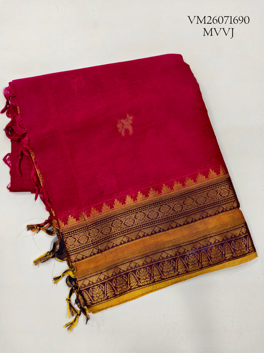 Red Wine Kanchi Cotton Saree