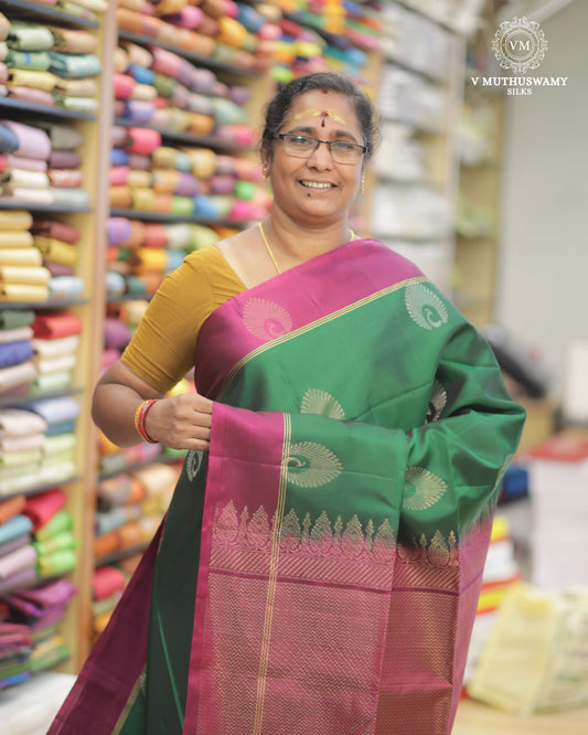Green With Pink - Handloom Soft Silk Saree