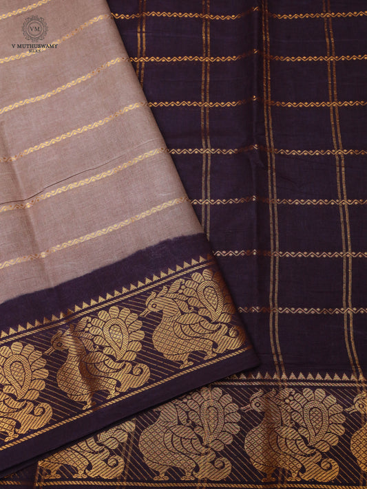 Madurai Sungudi Cotton Saree - Sorrel Brown With Coffee Brown