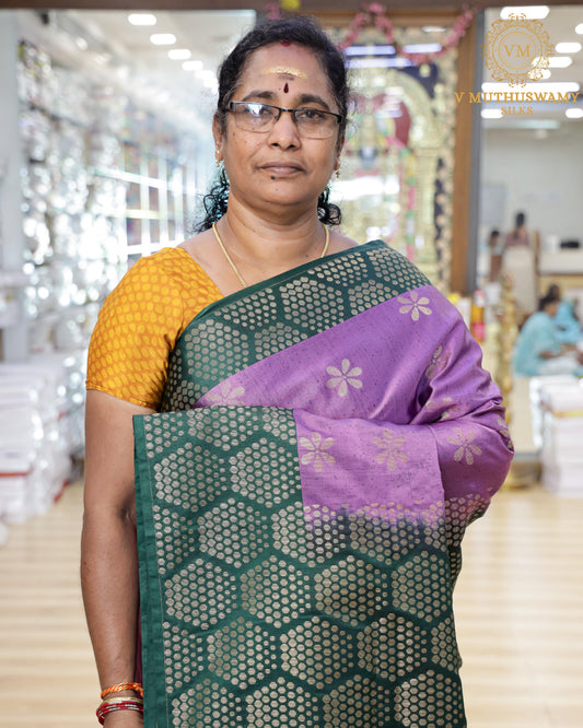 Violet with Bottle Green Semi Soft Silk Saree