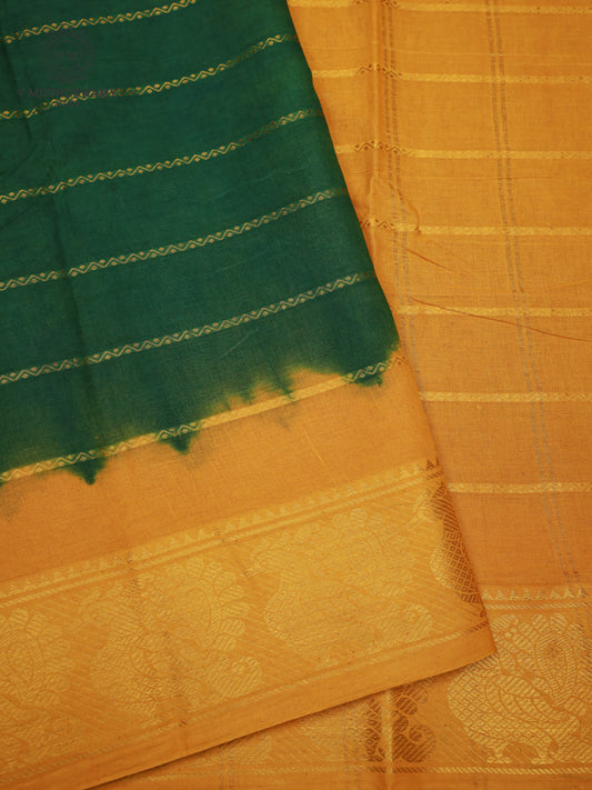 Madurai Sungudi Cotton Saree - Green With Mango