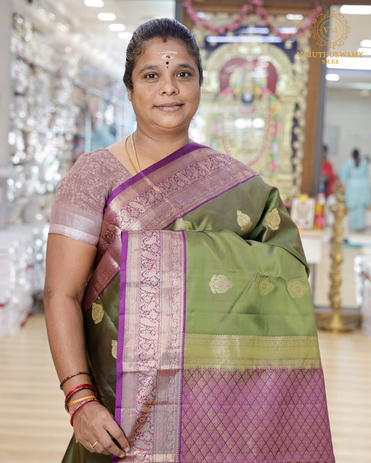 Light Green with Purple Soft Silk with Kanchi Border