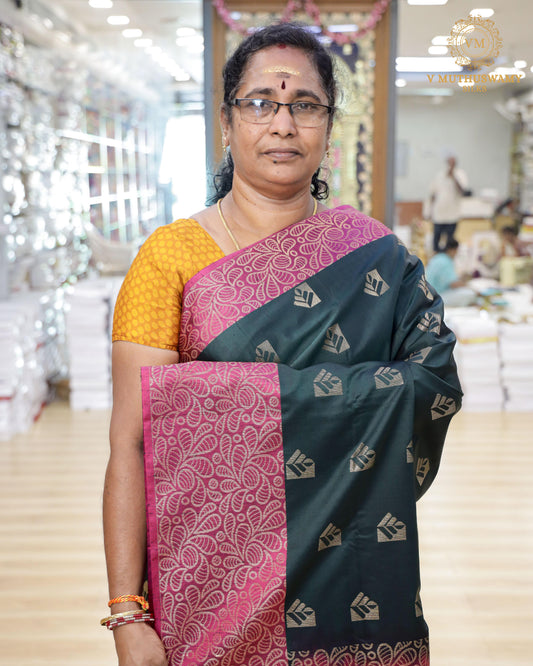Bottle Green with Pink Semi Soft Silk Saree