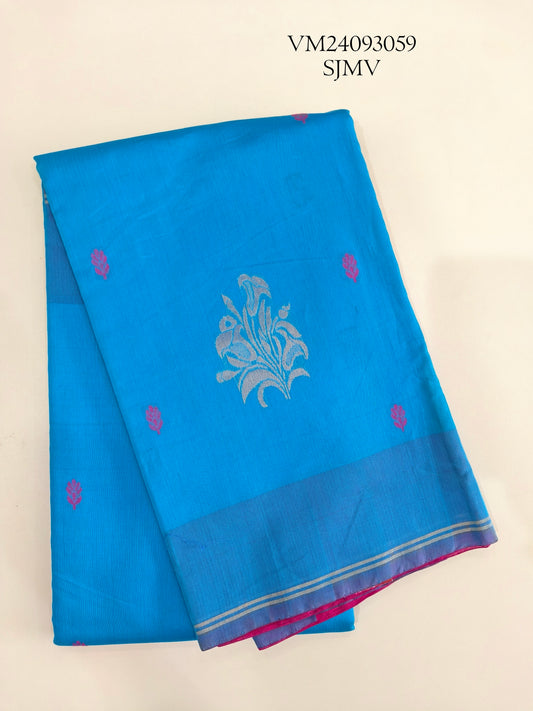 French Blue Silk Cotton Saree