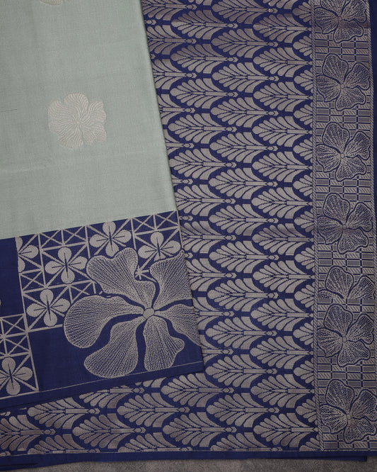 Grey with Royal Blue Semi Soft Silk Saree
