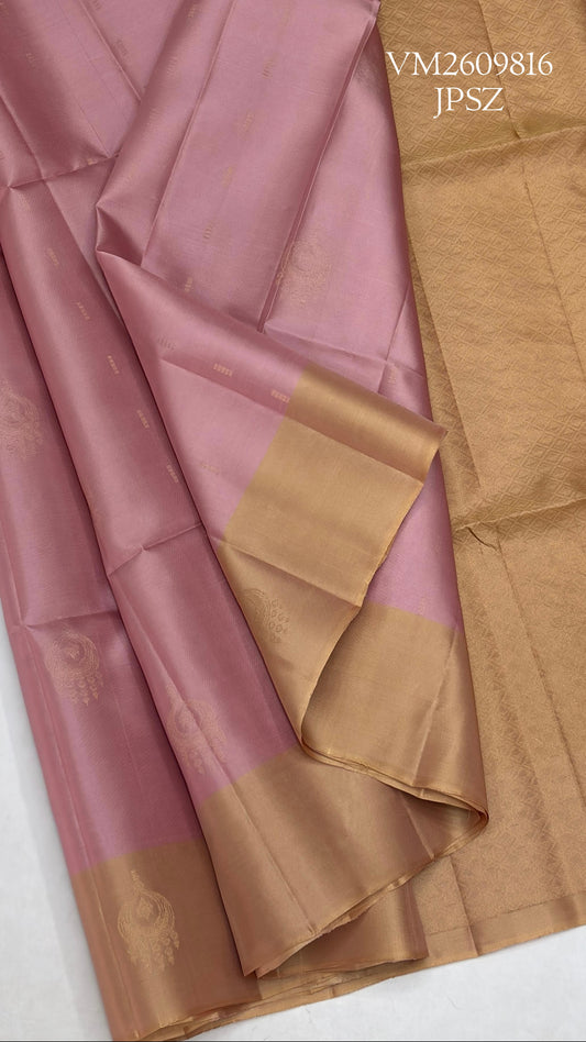 Greyish Pink Handloom Soft Silk Saree