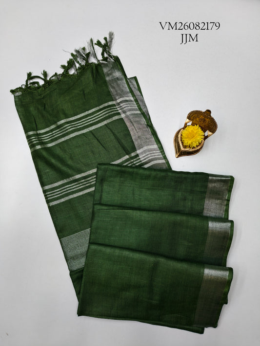 Lunar Green Linen Cotton Saree