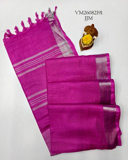 Purplish Pink Linen Cotton Saree