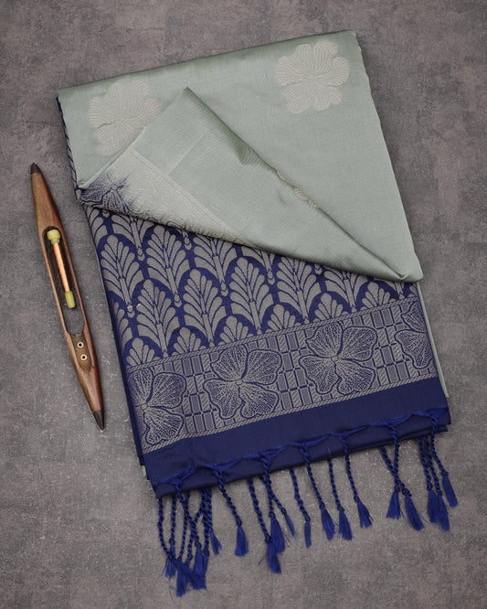 Grey with Royal Blue Semi Soft Silk Saree