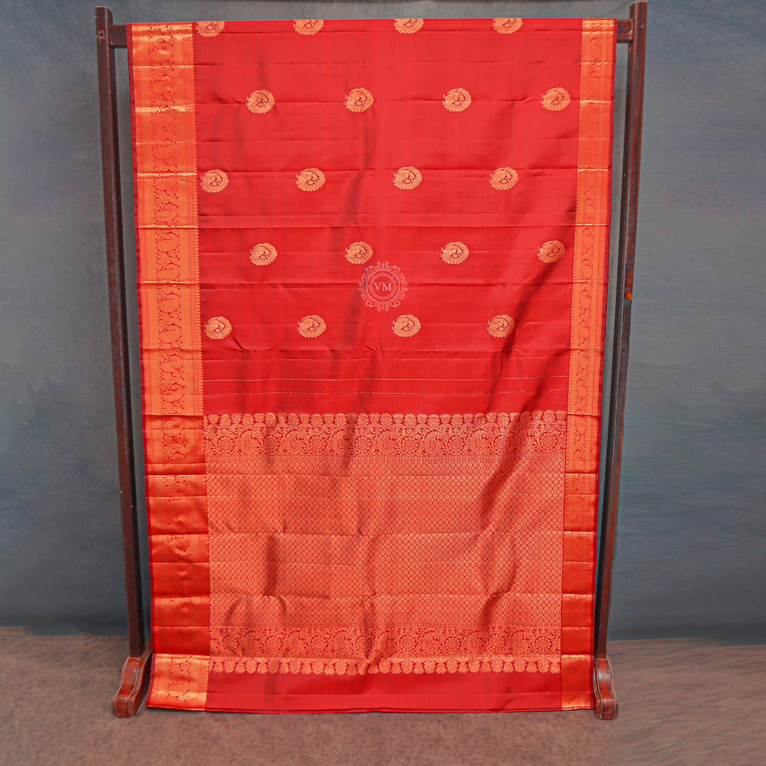 VM23071389 Red brown with Lava red Wedding silk saree