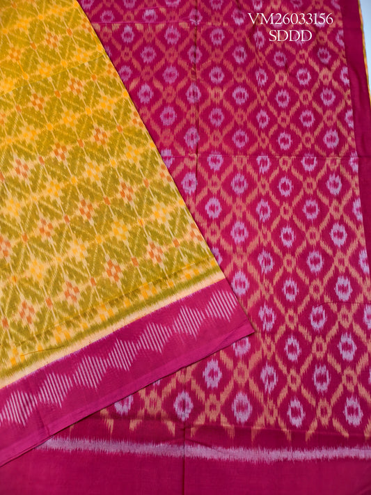 Yellow colour Handloom Ikat Cotton Saree