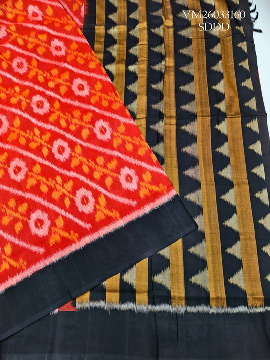 Red colour Handloom Ikat Cotton Saree