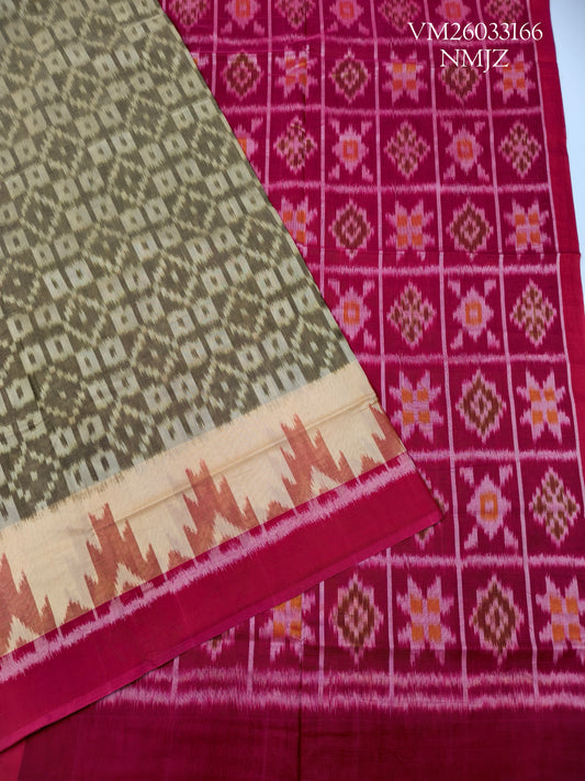 Brown colour Handloom Ikat Cotton Saree