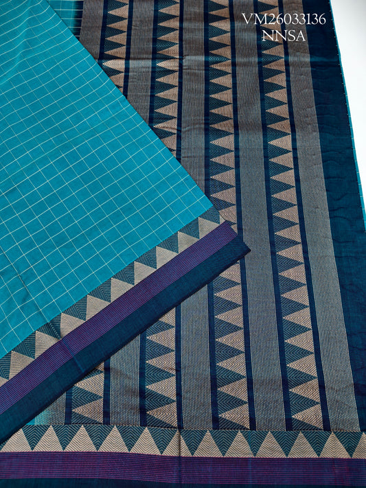Teal blue colour Handloom Pure Cotton Saree