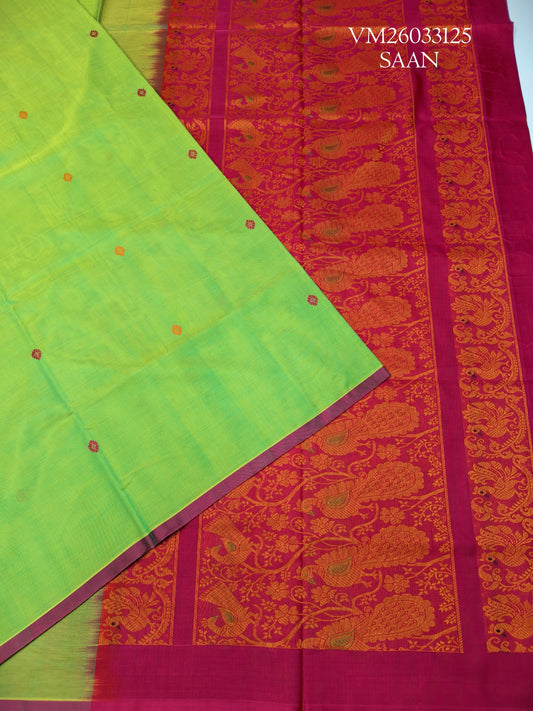 Kiwi green Handloom Pure Cotton Saree