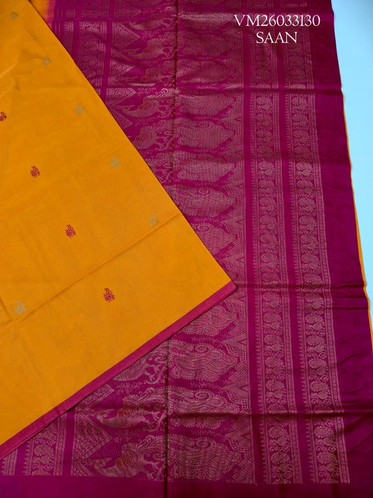 Mango orange colour Handloom Pure Cotton Saree