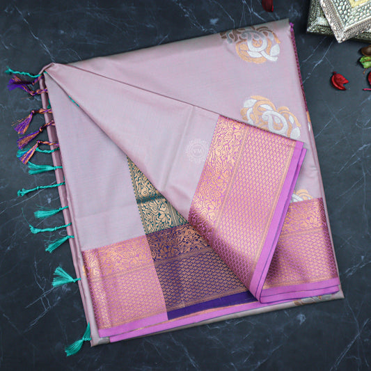 VM23075021 Pinkish Purple with Bluish Cyan Semi soft silk saree