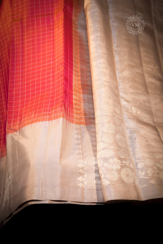 Carmine Pink Handloom soft silk saree