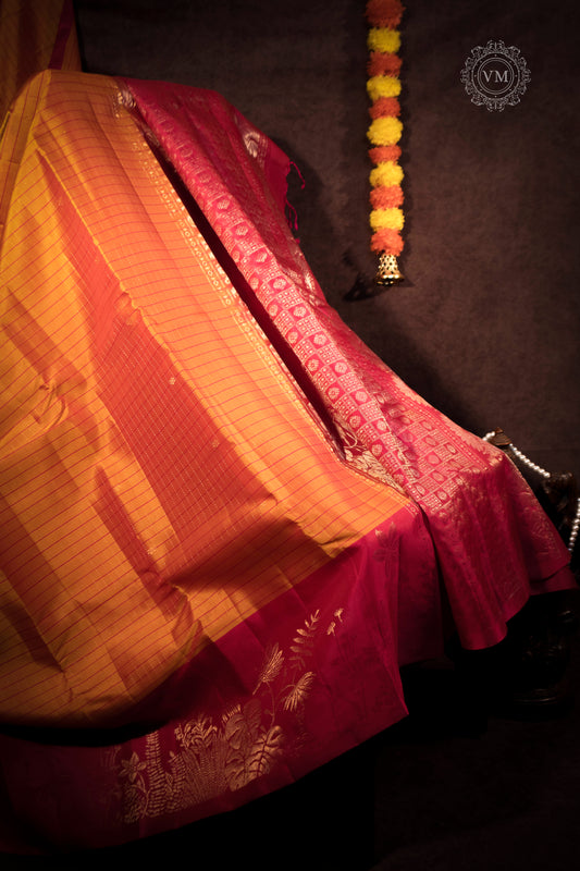 Pale Orange Handloom soft silk saree