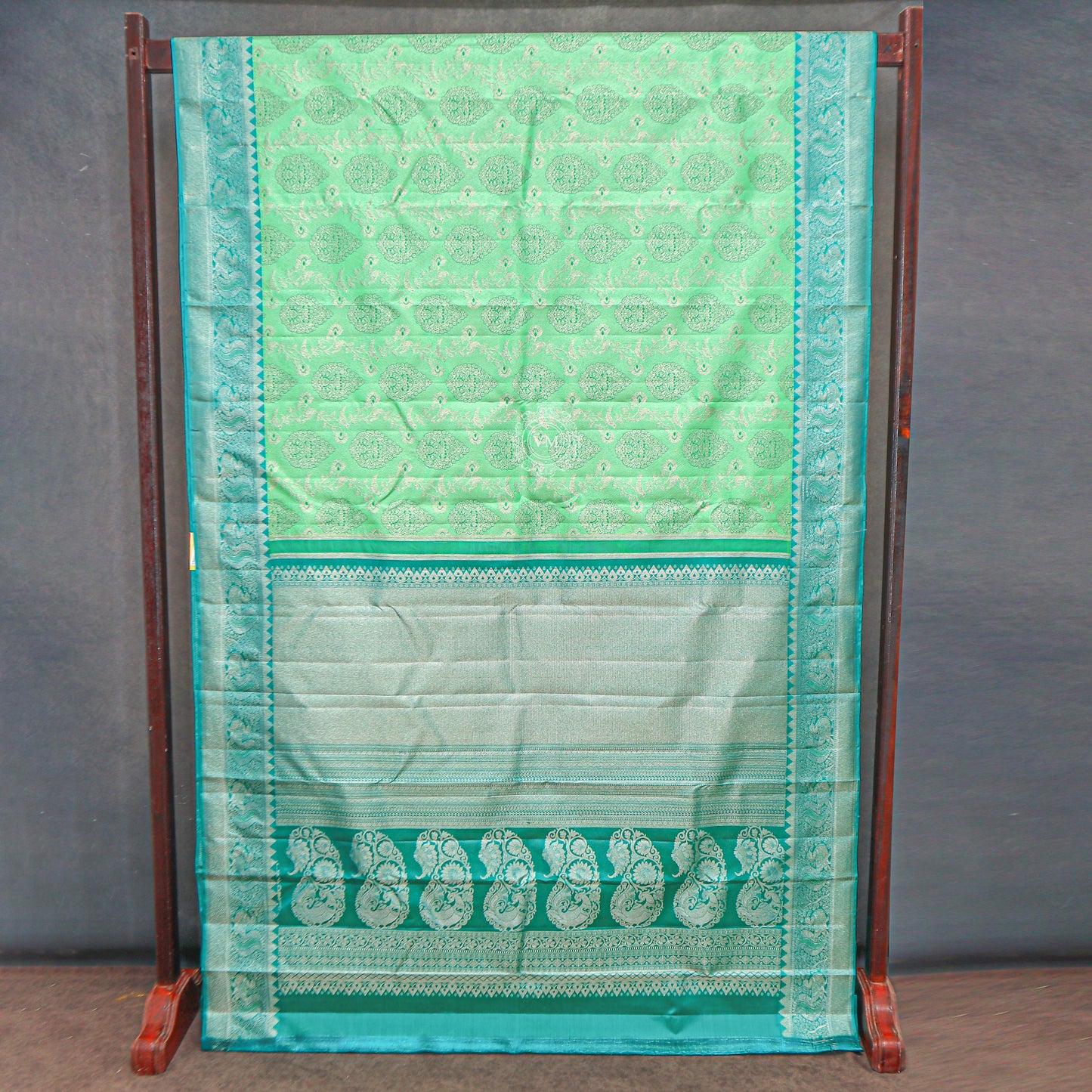 VM23074240 Light green with Pacific Blue kanchipuram wedding silk saree