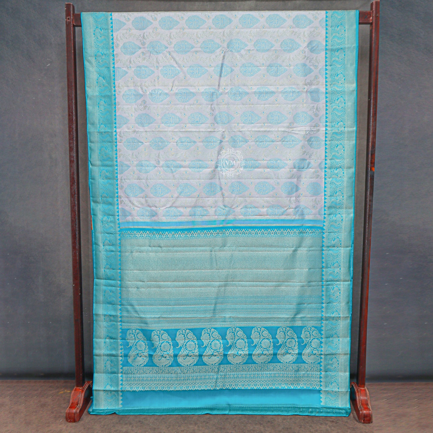 VM23074238 Cyan blue with Denim Blue kanchipuram wedding silk saree