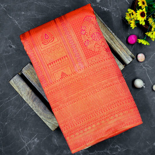 VM23075 Dark orange with Light red kanchipuram wedding silk saree