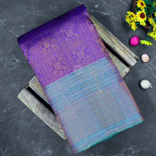 VM230738 Purple with Light blue kanchipuram wedding silk saree