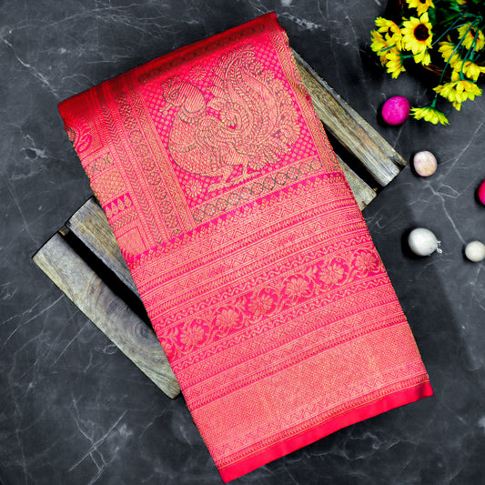 VM230728 Red with Light pink kanchipuram wedding silk saree