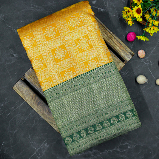 VM mustard with green kanchipuram wedding silk saree VM23063091