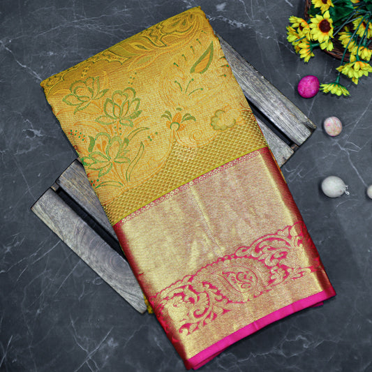 VM2307890 Old Gold with Pinkish Red kanchipuram wedding silk saree