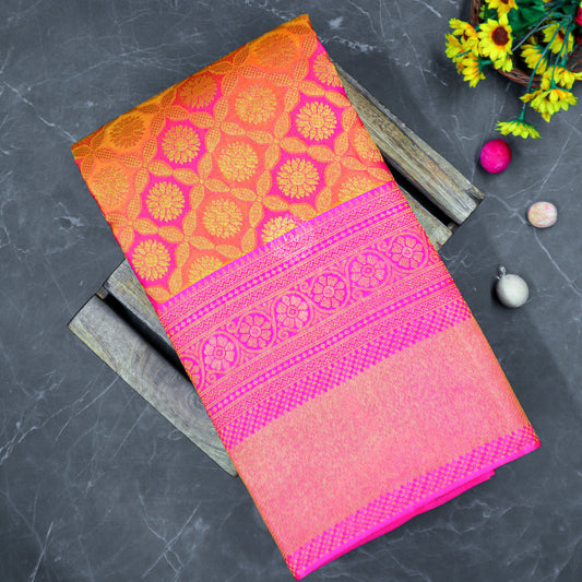 VM23074250 Orange with Pink  kanchipuram wedding silk saree